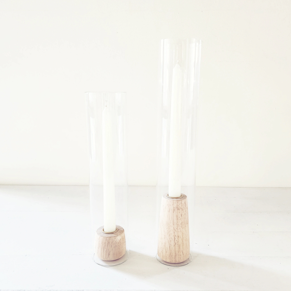 The Danish Glass/Wood Candle Stick  - <p style='text-align: center;'>30cm R29 <br>
38cm R33<br>
